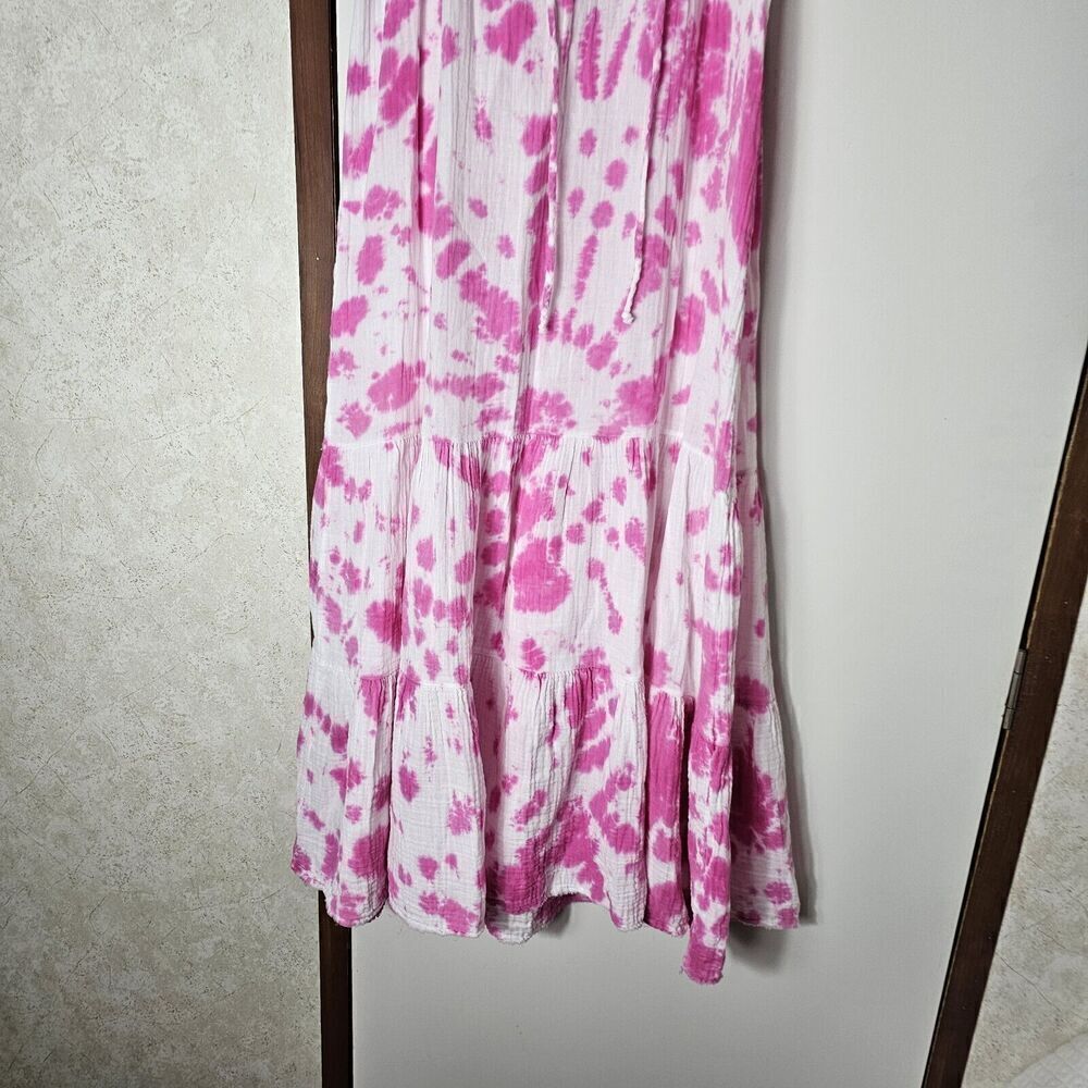 STARK X Women’s Pink & White Tie Dye Sleeveless Gauze Layered Maxi Dress Size M - Picture 4 of 8